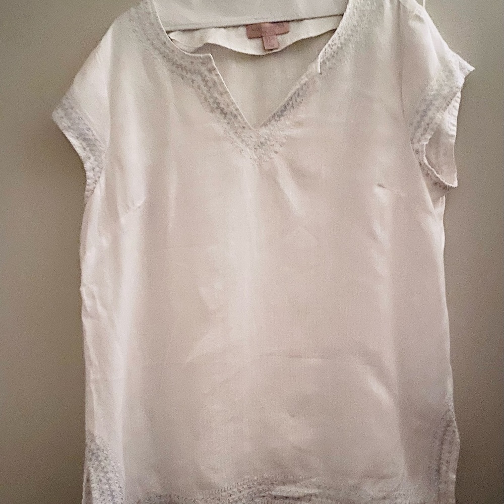 St. Tropez White Linen Tunic Top Silver Embroidery